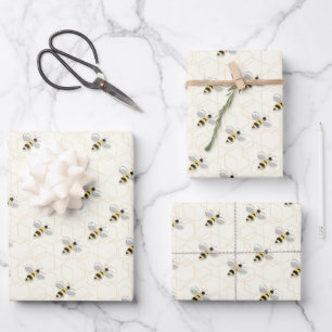 ハチ図解入りの、写真付きの黄色黒虫動物 ラッピングペーパーシート