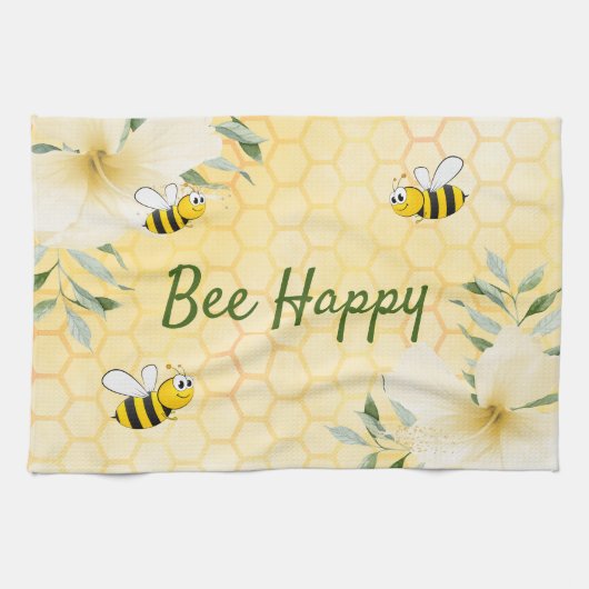 ハチ幸せででこぼこ蜂イエローハニカム夏 キッチンタオル (横)
