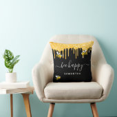 ハチ幸せでぶつぶつ蜂グリッターブラック金ゴールドモノグラム クッション (椅子)