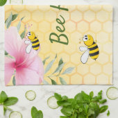 ハチ幸せミツバチ黄色のハニカムピンクの花 キッチンタオル (折り畳み)