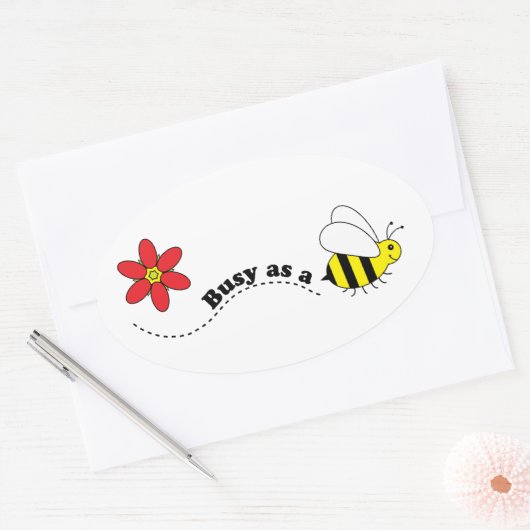 ハチ忙しの幸せなハチと花の漫画のように 楕円形シール (封筒)