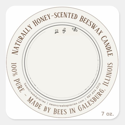 ハチ製州名Beeswax Candle Skip Bees スクエアシール (正面)