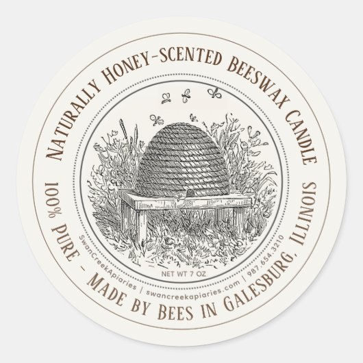 ハチ製州名Beeswax Candle Skip Bees ラウンドシール (正面)