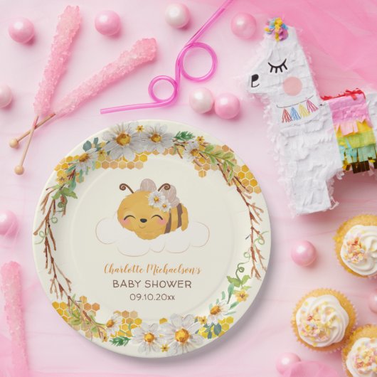 ハチ赤ちゃんシャワーフローラハニカム ペーパープレート (パーティー)