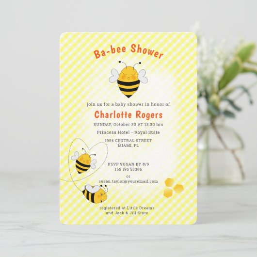 ハチ赤ちゃんシャワー男女兼用かわいい 招待状 (スタンド正面)