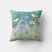 ハチ鮮やかの花が咲く水彩庭園 クッション (裏面)