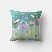 ハチ鮮やかの花が咲く水彩庭園 クッション (正面)