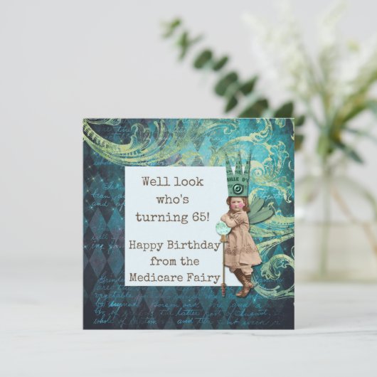 ハッおもしろいト65th誕生日メディケアフェアリー カード (スタンド正面)