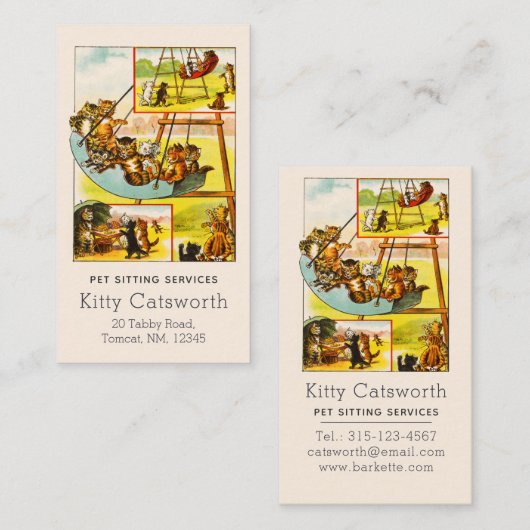 ハッおもしろいピーヴィンテージネコ子猫プレイグラウンドスイング 名刺 (正面/裏面)