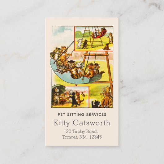ハッおもしろいピーヴィンテージネコ子猫プレイグラウンドスイング 名刺 (正面)