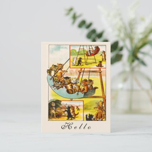 ハッおもしろいピーヴィンテージネコ子猫遊び場 ポストカード (スタンド正面)