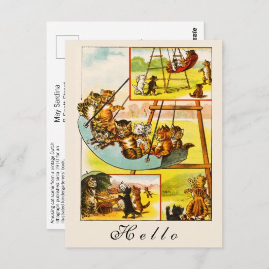 ハッおもしろいピーヴィンテージネコ子猫遊び場 ポストカード (正面/裏面)