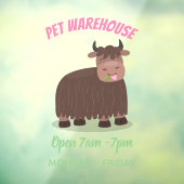 ハッおもしろいピー食べヤクの草の漫画イラストレーション ウィンドウサイン (シート3)