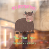 ハッおもしろいピー食べヤクの草の漫画イラストレーション ウィンドウサイン (シート2)