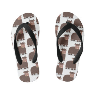 ハッおもしろいピー食べヤクの草の漫画イラストレーション キッズビーチサンダル