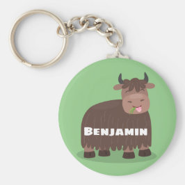 ハッおもしろいピー食べヤクの草の漫画イラストレーション キーホルダー