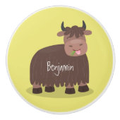 ハッおもしろいピー食べヤクの草の漫画イラストレーション セラミックノブ (正面)