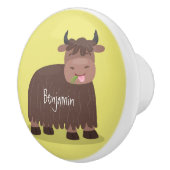 ハッおもしろいピー食べヤクの草の漫画イラストレーション セラミックノブ (右)