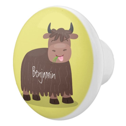 ハッおもしろいピー食べヤクの草の漫画イラストレーション セラミックノブ (右)