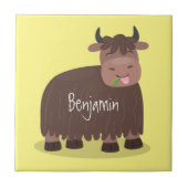 ハッおもしろいピー食べヤクの草の漫画イラストレーション タイル (正面)