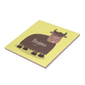 ハッおもしろいピー食べヤクの草の漫画イラストレーション タイル (側面)