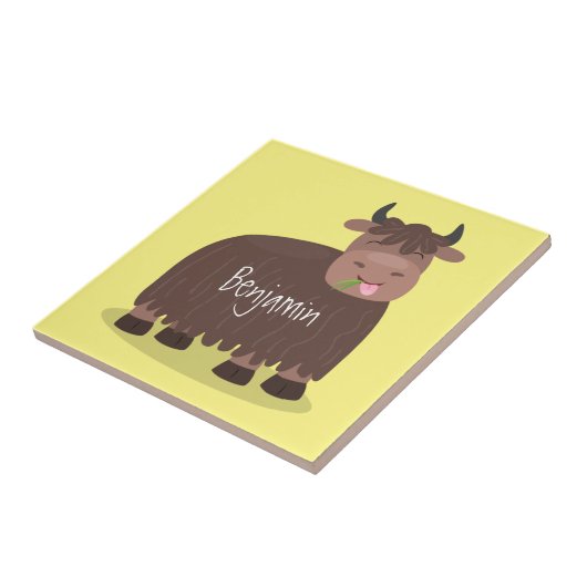 ハッおもしろいピー食べヤクの草の漫画イラストレーション タイル (側面)