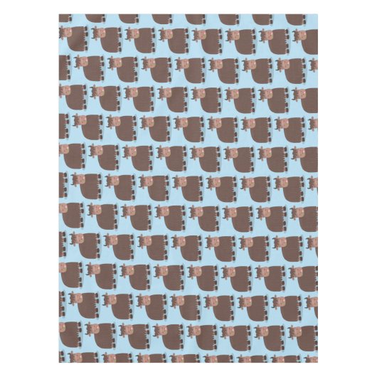 ハッおもしろいピー食べヤクの草の漫画イラストレーション テーブルクロス (正面)