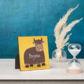 ハッおもしろいピー食べヤクの草の漫画イラストレーション フォトプラーク (インサイチュ)