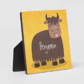 ハッおもしろいピー食べヤクの草の漫画イラストレーション フォトプラーク (正面)