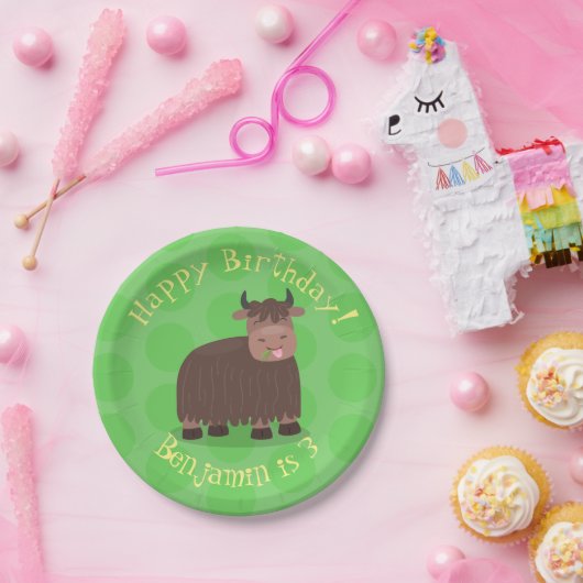 ハッおもしろいピー食べヤクの草の漫画イラストレーション ペーパープレート (パーティー)