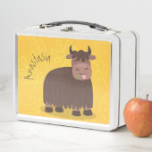 ハッおもしろいピー食べヤクの草の漫画イラストレーション メタルランチボックス (インサイチュ)