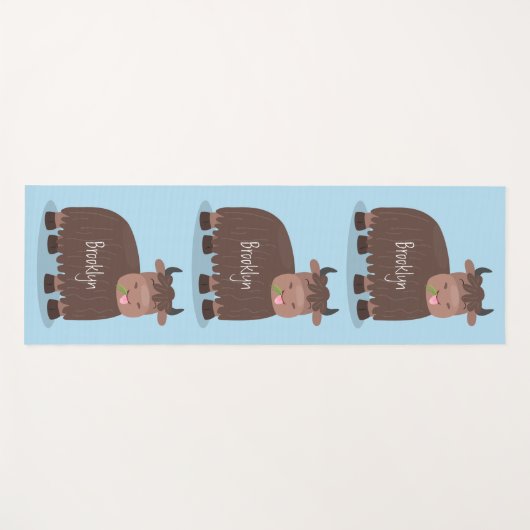 ハッおもしろいピー食べヤクの草の漫画イラストレーション ヨガマット (正面(横))