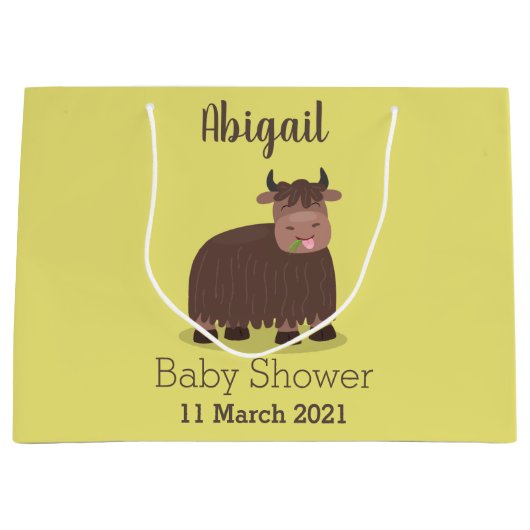 ハッおもしろいピー食べヤクの草の漫画イラストレーション ラージペーパーバッグ (正面)