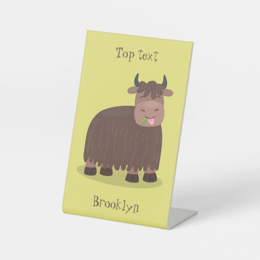 ハッおもしろいピー食べヤクの草の漫画イラストレーション 台座サイン (正面)