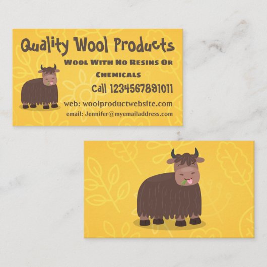 ハッおもしろいピー食べヤクの草の漫画イラストレーション 名刺 (正面/裏面)