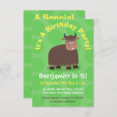 ハッおもしろいピー食べヤクの草の漫画イラストレーション 招待状 (正面/裏面)