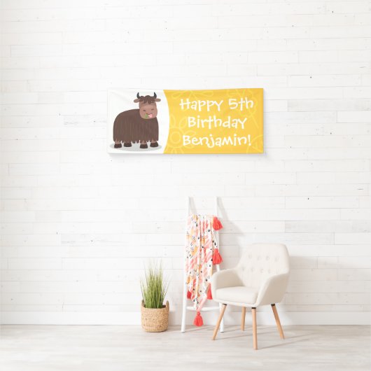 ハッおもしろいピー食べヤクの草の漫画イラストレーション 横断幕 (インサイチュ)