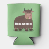 ハッおもしろいピー食べヤクの草の漫画イラストレーション 缶クーラー (正面)