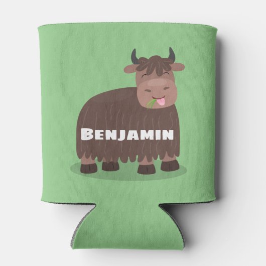 ハッおもしろいピー食べヤクの草の漫画イラストレーション 缶クーラー (裏面)