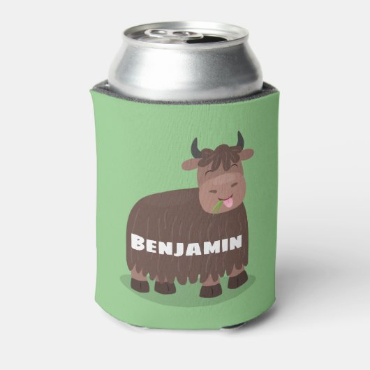 ハッおもしろいピー食べヤクの草の漫画イラストレーション 缶クーラー (缶裏面)