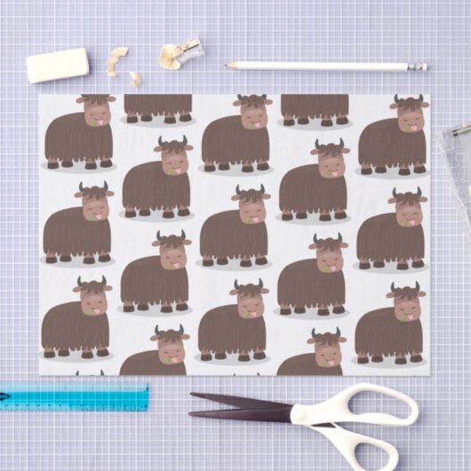 ハッおもしろいピー食べヤクの草の漫画イラストレーション 薄葉紙 (クラフト)