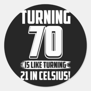 ハッおもしろいピー70誕生日 ラウンドシール