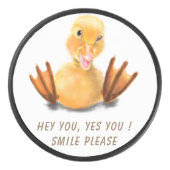 ハッおもしろいプイエローダックとホッケーパック – スマイル アイスホッケーパック (正面)