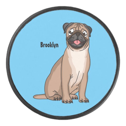 ハッおもしろいプグ犬の漫画イラストレーション アイスホッケーパック (正面)