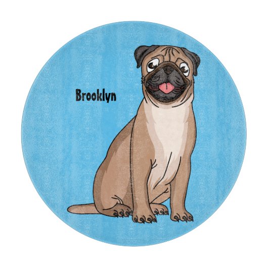 ハッおもしろいプグ犬の漫画イラストレーション カッティングボード (正面)