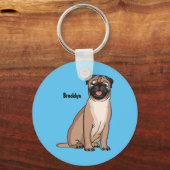 ハッおもしろいプグ犬の漫画イラストレーション キーホルダー (正面)