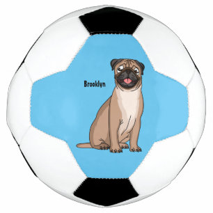 ハッおもしろいプグ犬の漫画イラストレーション サッカーボール