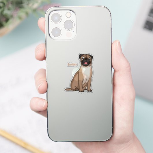 ハッおもしろいプグ犬の漫画イラストレーション シール (スマートフォン)