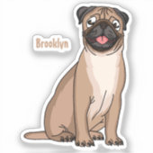 ハッおもしろいプグ犬の漫画イラストレーション シール (正面)