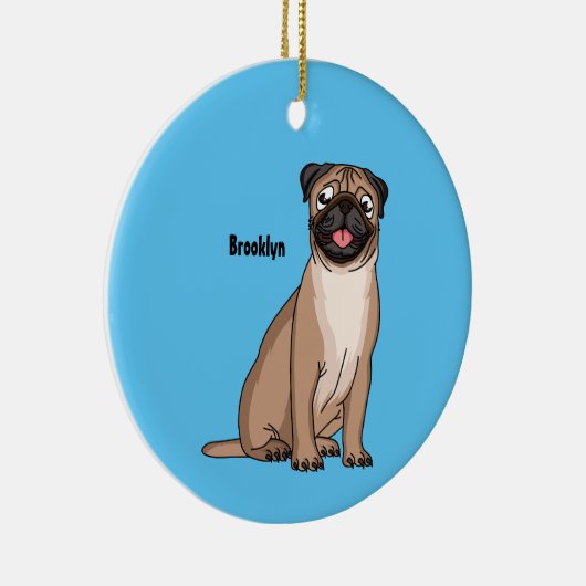 ハッおもしろいプグ犬の漫画イラストレーション セラミックオーナメント (右)